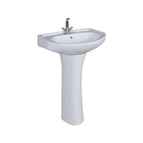 Round Wash Basin with Pedestal in White Colour